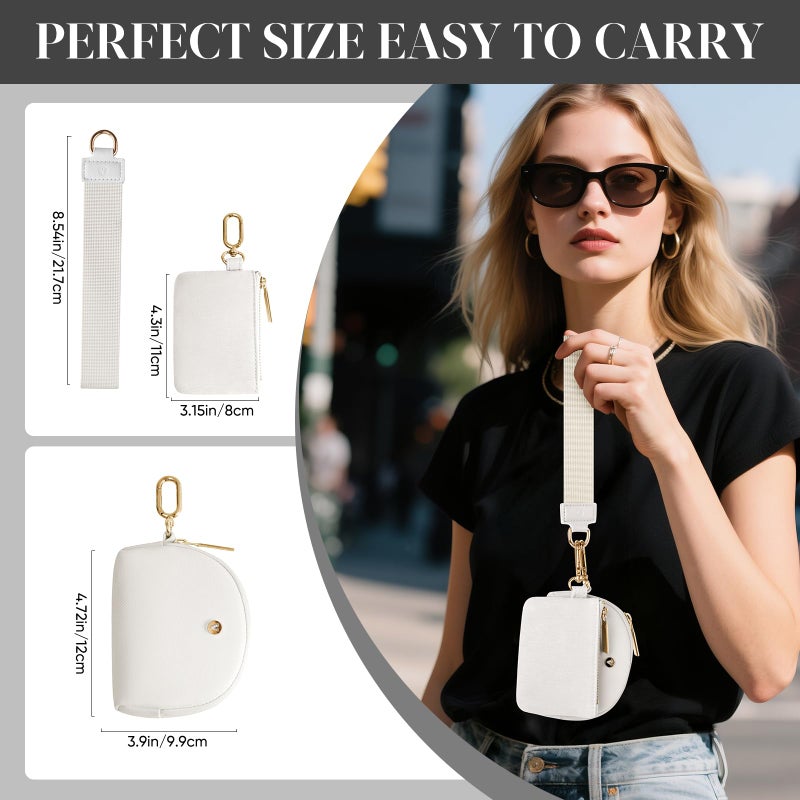 VUTUXA KeyChain Wallet Wristlet Wallets For Women Mini Zip Dual Pouch Wristlet (white+gold) - Image 2