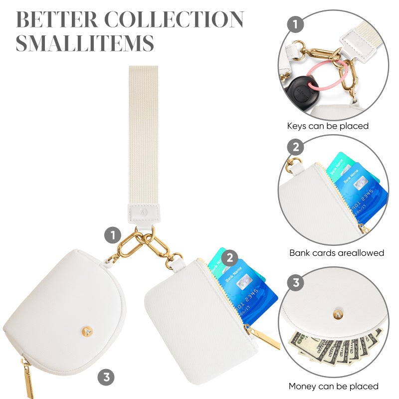 VUTUXA KeyChain Wallet Wristlet Wallets For Women Mini Zip Dual Pouch Wristlet (white+gold) - Image 5