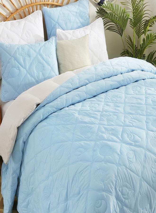 EVENHUG Coastal Quilt Sets King Size Summer Soft Lightweight Beach Bedding Set with Pillow Shams Nautical Bedspread Coverlet for All Season (Blue 102''x92'') - Image 3
