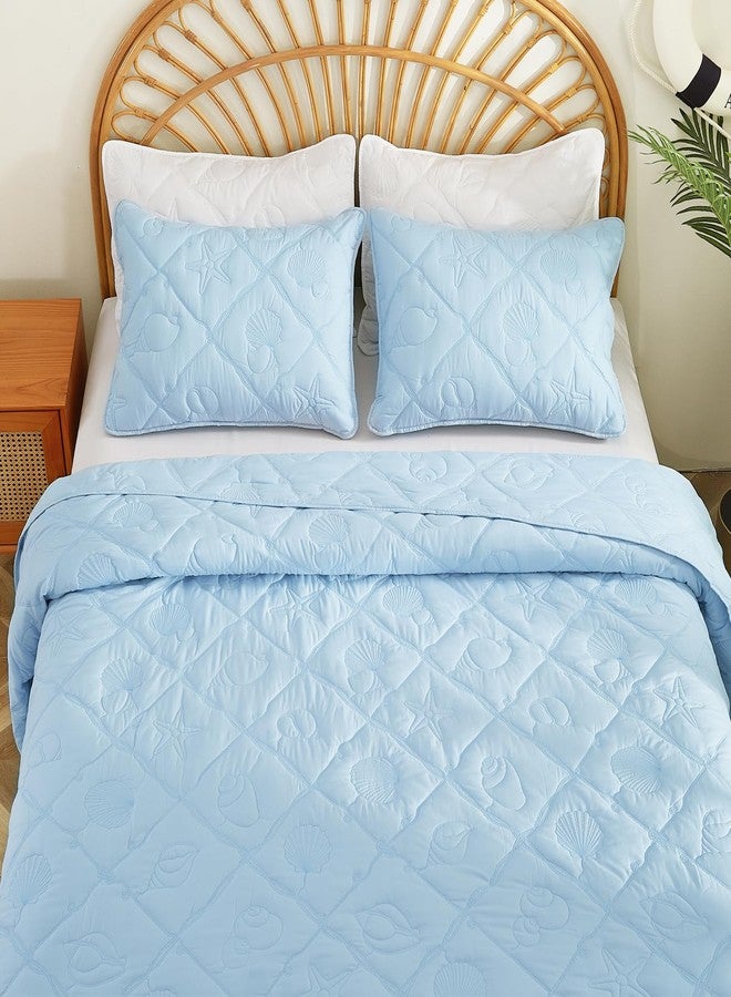 EVENHUG Coastal Quilt Sets King Size Summer Soft Lightweight Beach Bedding Set with Pillow Shams Nautical Bedspread Coverlet for All Season (Blue 102''x92'') - Image 5