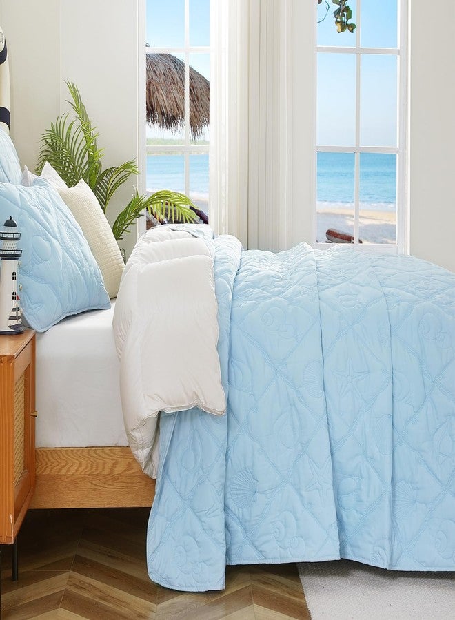 EVENHUG Coastal Quilt Sets King Size Summer Soft Lightweight Beach Bedding Set with Pillow Shams Nautical Bedspread Coverlet for All Season (Blue 102''x92'') - Image 4