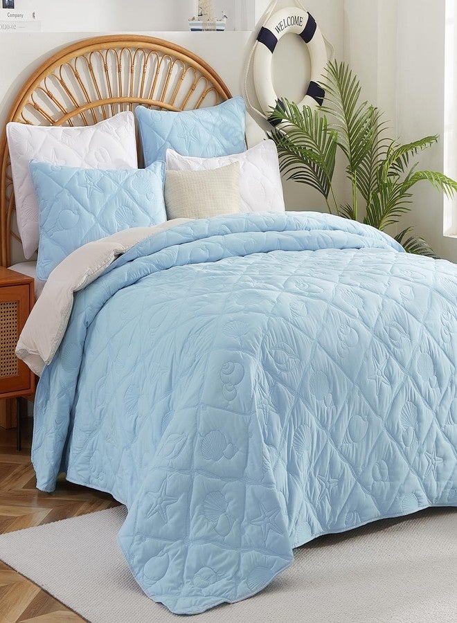 EVENHUG Coastal Quilt Sets King Size Summer Soft Lightweight Beach Bedding Set with Pillow Shams Nautical Bedspread Coverlet for All Season (Blue 102''x92'') - Image 2