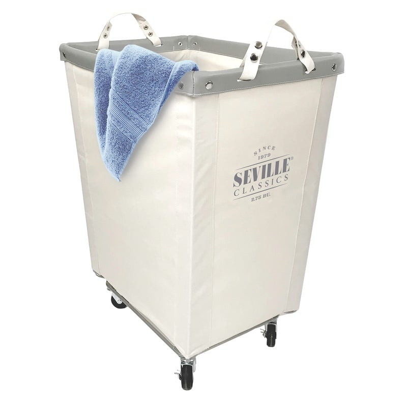 Seville Classics Large Commercial Heavy Duty Rolling Steel Frame Laundry Hamper Canvas Cart Bin, w/Wheels for Hotel, Home, Closet, Bedroom (PATENTED), Cream, 22" D x 16" W - Image 4