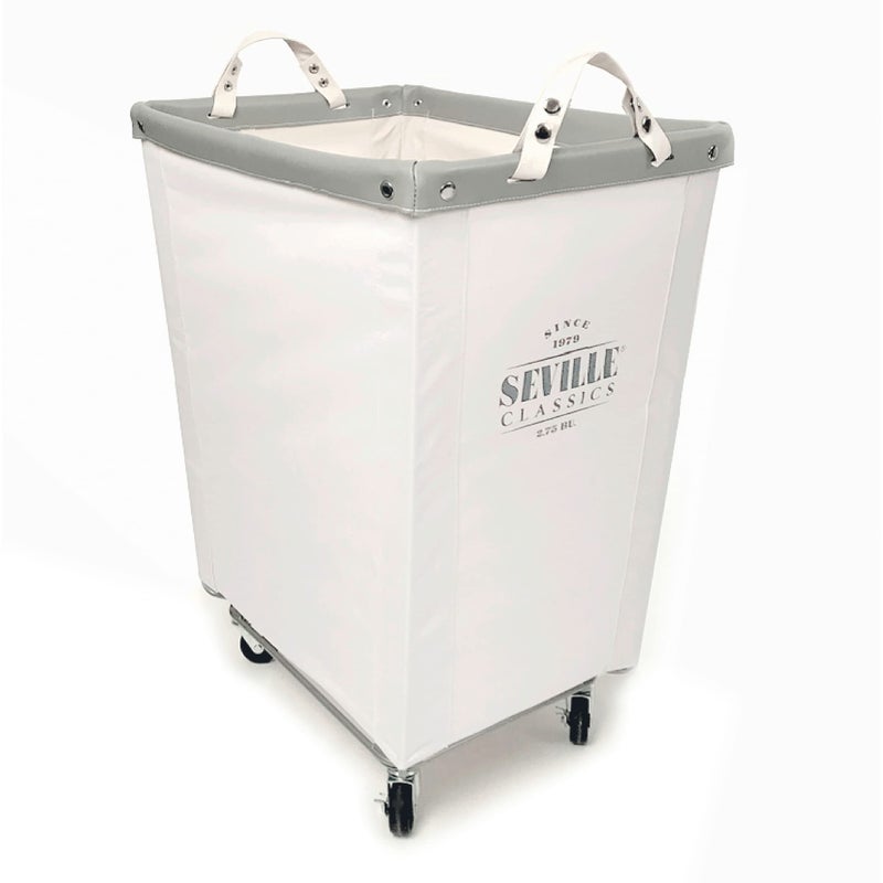 Seville Classics Large Commercial Heavy Duty Rolling Steel Frame Laundry Hamper Canvas Cart Bin, w/Wheels for Hotel, Home, Closet, Bedroom (PATENTED), Cream, 22" D x 16" W - Image 2
