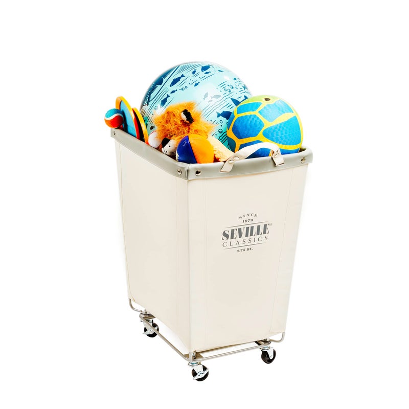 Seville Classics Large Commercial Heavy Duty Rolling Steel Frame Laundry Hamper Canvas Cart Bin, w/Wheels for Hotel, Home, Closet, Bedroom (PATENTED), Cream, 22" D x 16" W - Image 3
