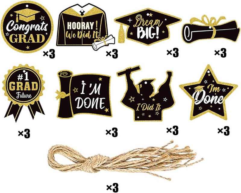 Kiddale 24Pcs Gold Graduation Ornaments for Small Tree Decorations,Graduation Party Hanging Pendant 2023 Grad Paper Ornaments for Tree Shelf Home Classroom Decor Party Favors Supplies - Image 5