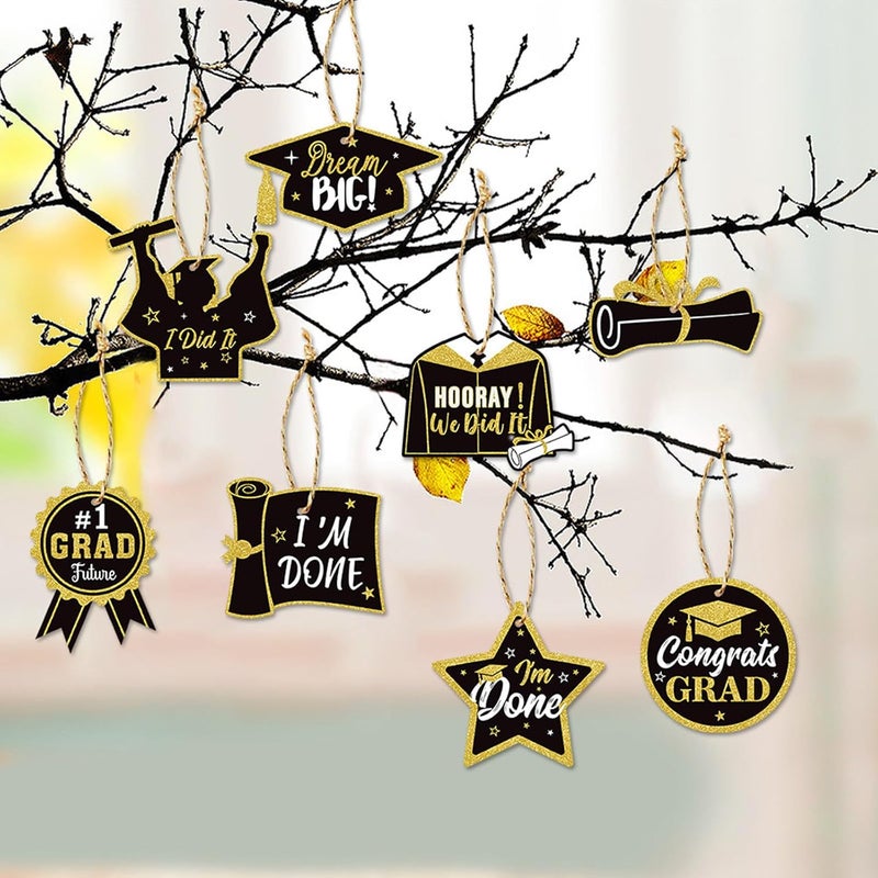 Kiddale 24Pcs Gold Graduation Ornaments for Small Tree Decorations,Graduation Party Hanging Pendant 2023 Grad Paper Ornaments for Tree Shelf Home Classroom Decor Party Favors Supplies - Image 3
