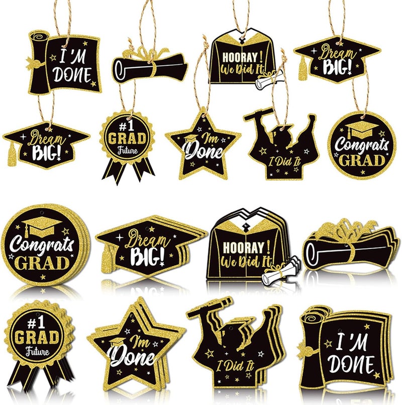 Kiddale 24Pcs Gold Graduation Ornaments for Small Tree Decorations,Graduation Party Hanging Pendant 2023 Grad Paper Ornaments for Tree Shelf Home Classroom Decor Party Favors Supplies - Image 1