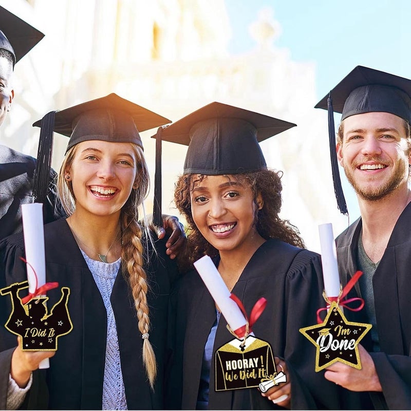Kiddale 24Pcs Gold Graduation Ornaments for Small Tree Decorations,Graduation Party Hanging Pendant 2023 Grad Paper Ornaments for Tree Shelf Home Classroom Decor Party Favors Supplies - Image 2