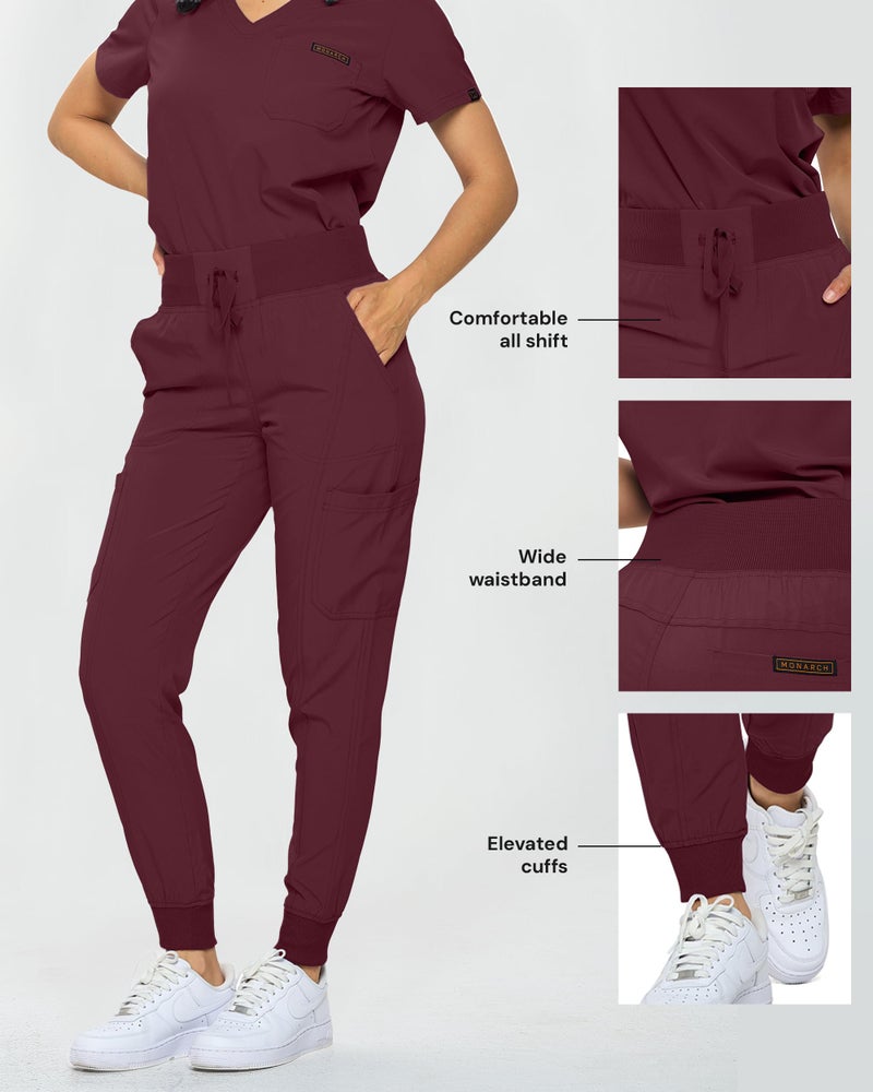 Monarch Uniforms Slim Fit Stretchy Scrubs Women's Jogger Scrub Set Slim Jogger Scrubs with Tuck-In Top for Women (BURGUNDY-L) - Image 5
