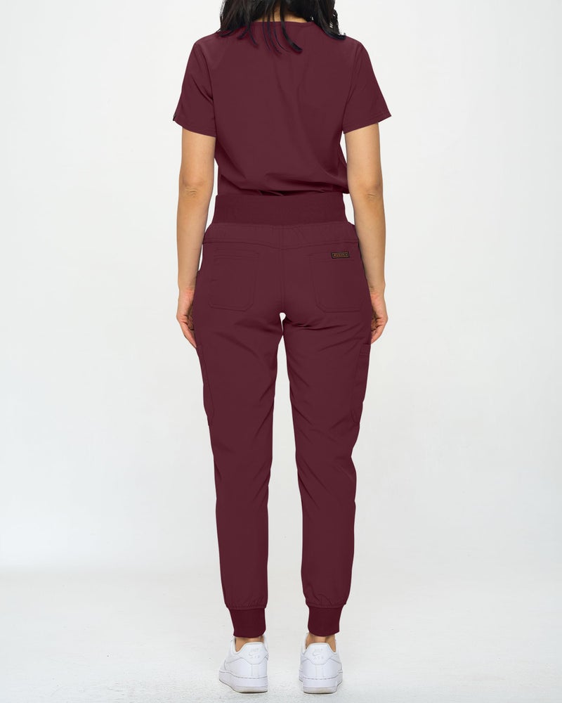 Monarch Uniforms Slim Fit Stretchy Scrubs Women's Jogger Scrub Set Slim Jogger Scrubs with Tuck-In Top for Women (BURGUNDY-L) - Image 4
