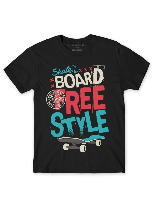 THREADCURRY THREADCURRY Skaters For Life Skateboard Comic Skater Graphic Printed Tshirt for Boys - Image 1