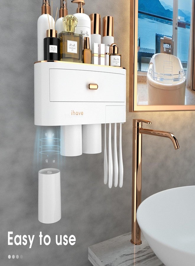 iHave Toothbrush Holders for Bathrooms, 3 Cups Toothbrush Holder Wall Mounted with Large Capacity Drawer and Tray - Bathroom Organizer & Bathroom Organization and Storage - Image 3
