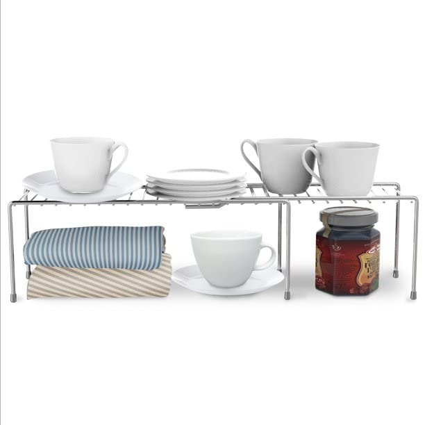12FOR COLLECTION Stainless Steel Dish Rack Expandable Storage Shelves for Kitchen Cabinets - Multipurpose Organizer Extends Up To 580 Mm With Anti-Rust Nano Coating - Image 1