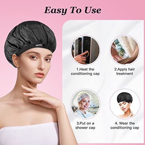Amzpic Cordless Deep Conditioning Heat Cap - Safe, Microwavable Heat Cap for Steaming, Heat Therapy for Hair, Flaxseed Seed Interior for Maximum Heat Retention (Black) - Image 4