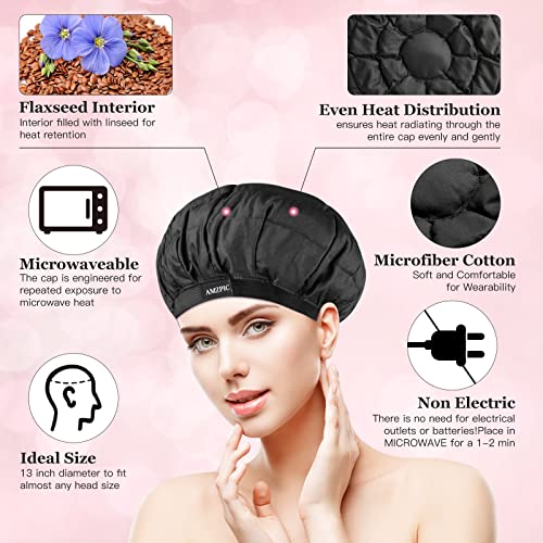 Amzpic Cordless Deep Conditioning Heat Cap - Safe, Microwavable Heat Cap for Steaming, Heat Therapy for Hair, Flaxseed Seed Interior for Maximum Heat Retention (Black) - Image 2