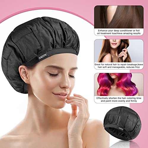 Amzpic Cordless Deep Conditioning Heat Cap - Safe, Microwavable Heat Cap for Steaming, Heat Therapy for Hair, Flaxseed Seed Interior for Maximum Heat Retention (Black) - Image 3