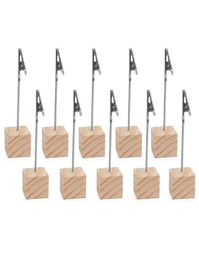 Generic 10 Pcs Cube Base Memo Clip Holder with Alligator Clip Wood Table Number Holder Cube Base Place Card Stand Mini Photo Menu Stand for Displaying Number Card(Wooden Base)  - Image 1