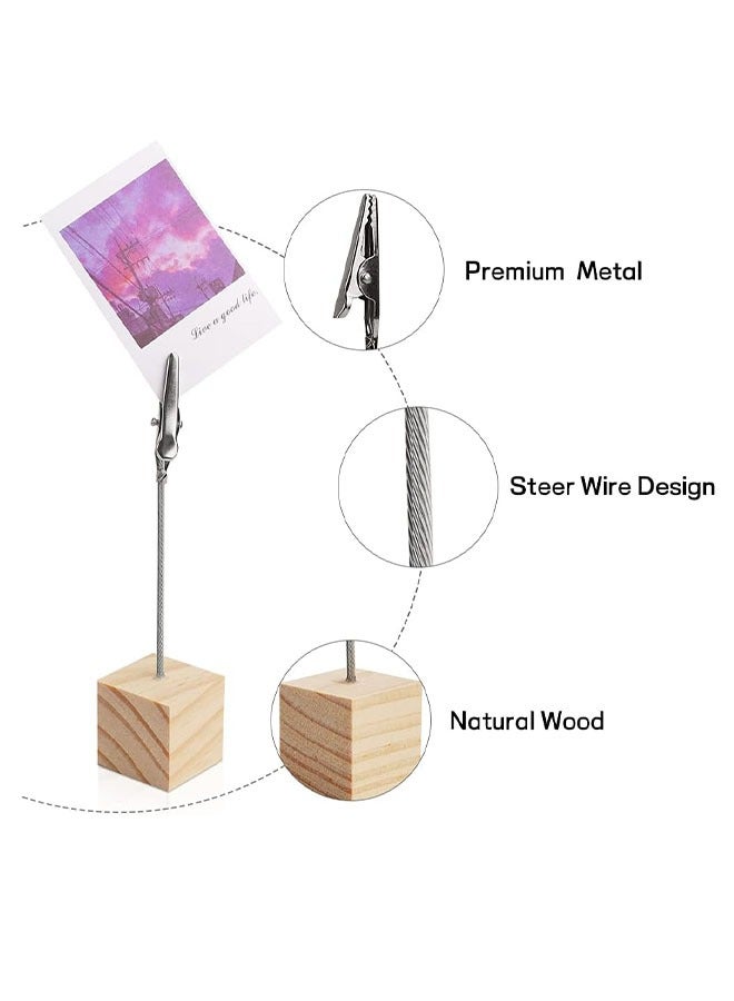 Generic 10 Pcs Cube Base Memo Clip Holder with Alligator Clip Wood Table Number Holder Cube Base Place Card Stand Mini Photo Menu Stand for Displaying Number Card(Wooden Base)  - Image 3