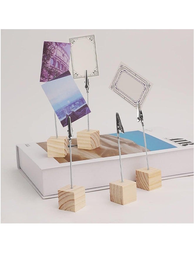 Generic 10 Pcs Cube Base Memo Clip Holder with Alligator Clip Wood Table Number Holder Cube Base Place Card Stand Mini Photo Menu Stand for Displaying Number Card(Wooden Base)  - Image 4