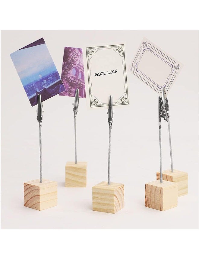 Generic 10 Pcs Cube Base Memo Clip Holder with Alligator Clip Wood Table Number Holder Cube Base Place Card Stand Mini Photo Menu Stand for Displaying Number Card(Wooden Base)  - Image 5