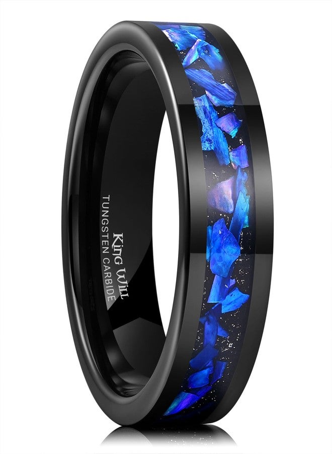 King Will Black Tungsten Wedding Band for Men Women -8mm Flat Polished Edge Ring with Large Blue Shell Inlay, Men's Tungsten Carbide Wedding Ring Comfort Fit Size 9 - Image 1