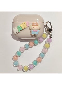 For AirPods 4 Headphone Set Cartoon Diy Doll Pendant Apple 1/2 Generation/pro2 Bluetooth Soft Case Bracelet-Color:Beige Soft Shell + Pendant-happy Girl-Model:AirPods Third Generation (protective Cover)