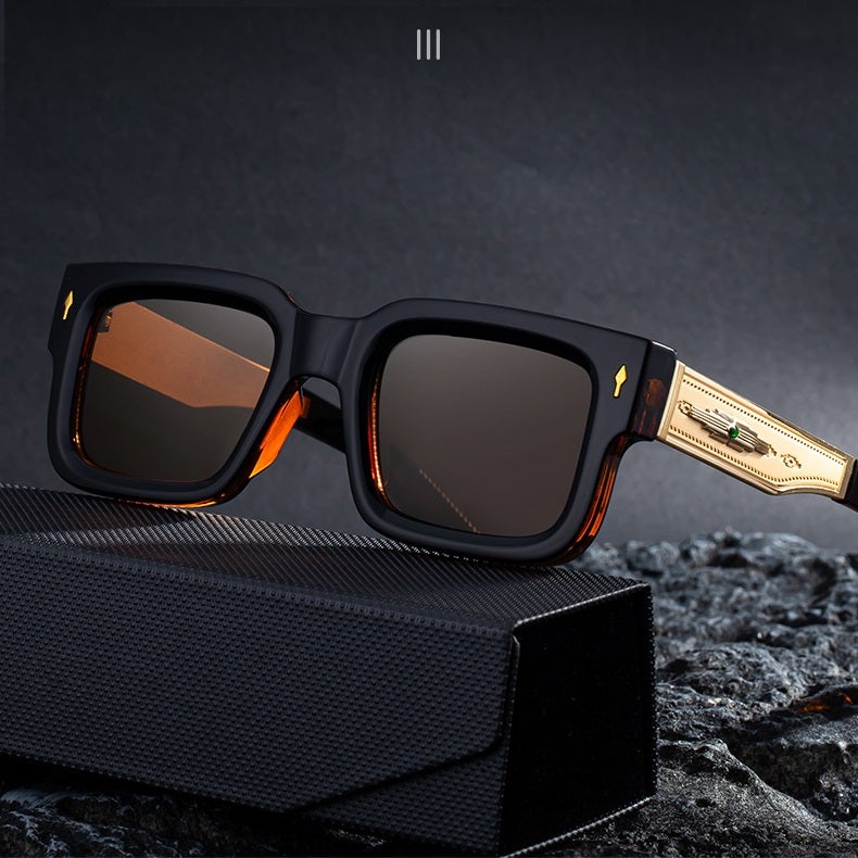 Men's Retro Square Sunglasses UV400 Outdoor Metal Frame - Image 4