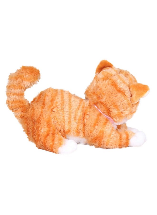 Tickles - Tickles Cute Laying Cat Glitter Eye Soft Plush Animal Toy for Kids Birthday Gift (Color: Brown & Orange Size: 25 cm) - Image 1