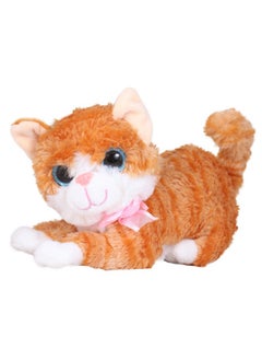 Tickles Cute Laying Cat Glitter Eye Soft Plush Animal Toy for Kids Birthday Gift (Color: Brown & Orange Size: 25 cm)