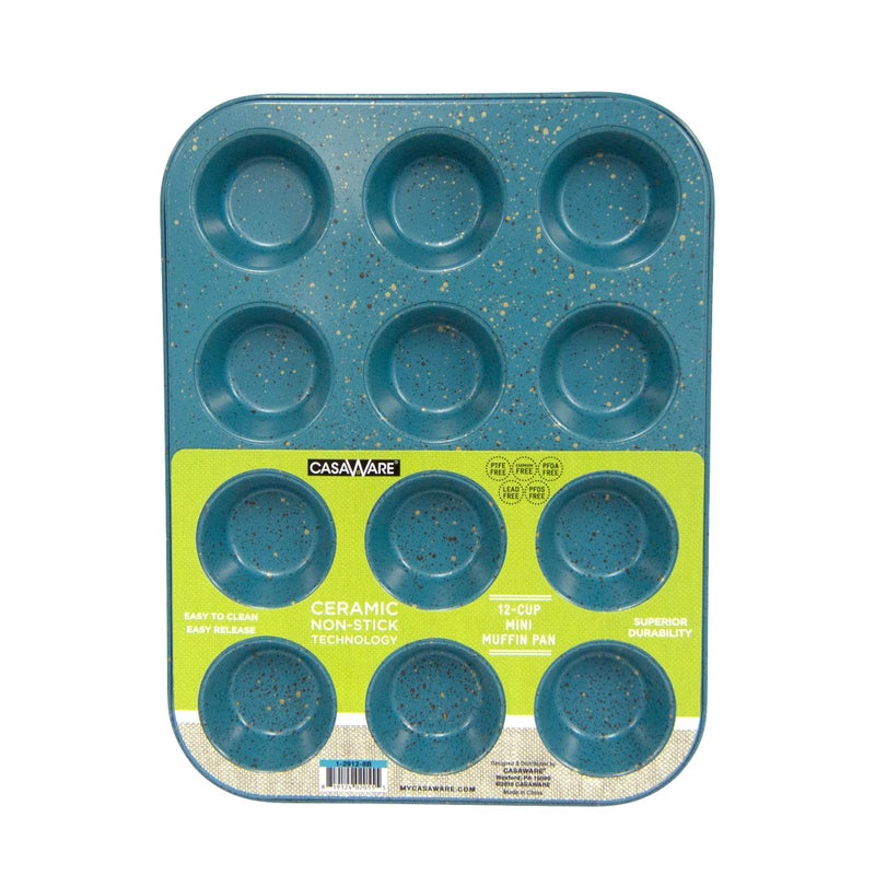 casaWare Mini Muffin Pan 12 Cup Ceramic Coated NonStick Blue Granite