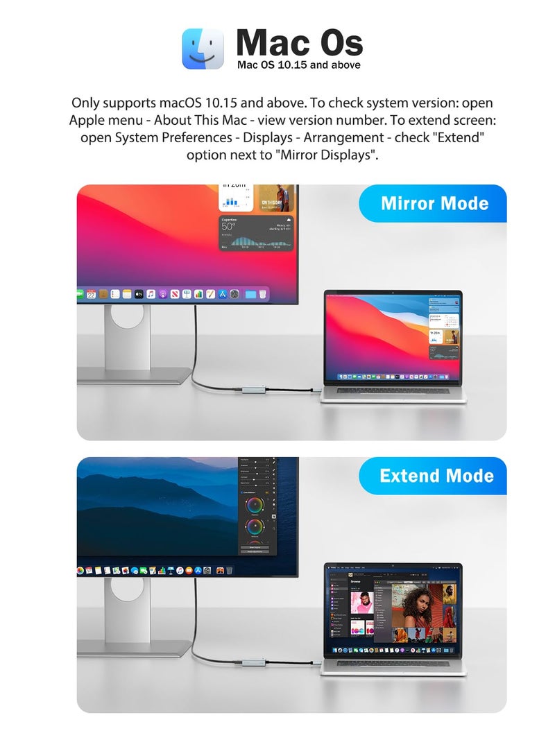 Lemorele USB to HDMI Adapter (MacBook Air/Pro/Windows PC only), 1080P@60Hz USB to HDMI Converter, Mirror Expansion Mode Support, Compatible with Windows 7, 8, 10 and MacOS 10.15+ - Image 3