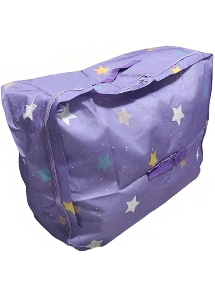 Generic Large Portable Waterproof Storage Bag with Zippers, Heavy Duty Thick Oxford Fabric Organizer Bag Perfect for Sleeping Bags, Comforters, Blankets and Festive Decorations (68x49x23cm) (Stars (Purple))  - Image 4