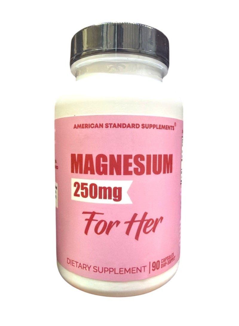 American Standard Supplements مغنيسيوم جليسينات للنساء، 250 ملغ عنصر لكل كبسولة، 90 يوم إمداد، مخلّب، مكمل، أقصى امتصاص مخلّب - Image 1