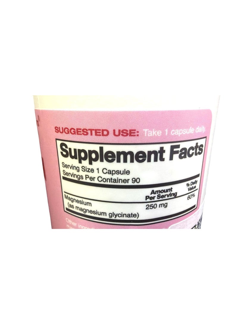 American Standard Supplements مغنيسيوم جليسينات للنساء، 250 ملغ عنصر لكل كبسولة، 90 يوم إمداد، مخلّب، مكمل، أقصى امتصاص مخلّب - Image 2
