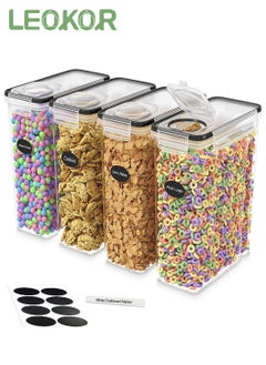 4 Pack Food Storage Containers, Cereal & Dry Food Stackable Boxes Containers for Kitchen Food, BPA-Free Airtight Plastic Kitchen Storage Organizer for Sugar, Snack, Baking Supplies（4L）