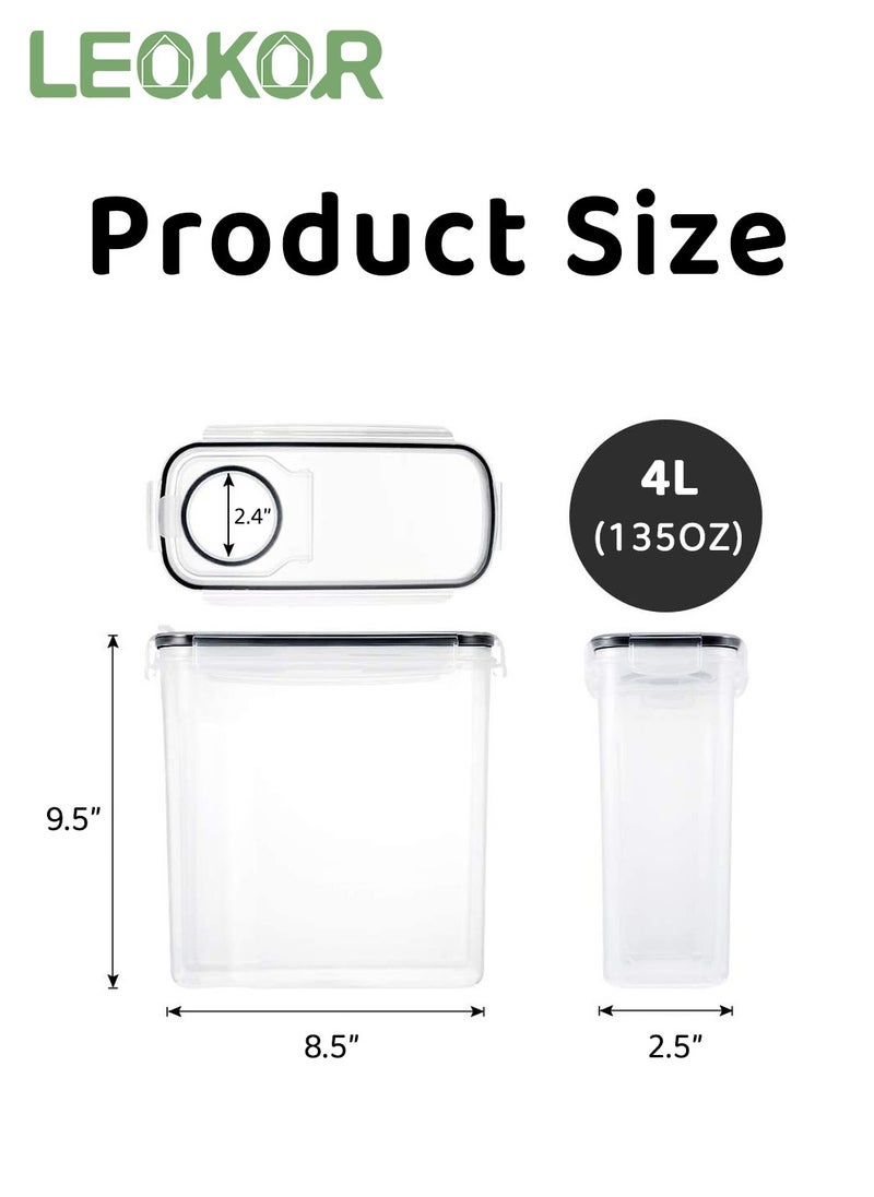 LEOKOR - 4 Pack Food Storage Containers, Cereal & Dry Food Stackable Boxes Containers for Kitchen Food, BPA-Free Airtight Plastic Kitchen Storage Organizer for Sugar, Snack, Baking Supplies（4L） - Image 1