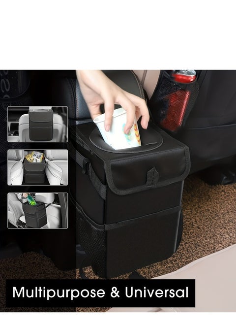 Car Trash Can with Lid,  Cars Trash Bin Container Leak-Proof Waterproof Portable Garbage Storage Bag Multifunctional Organizer Trash Can Bin