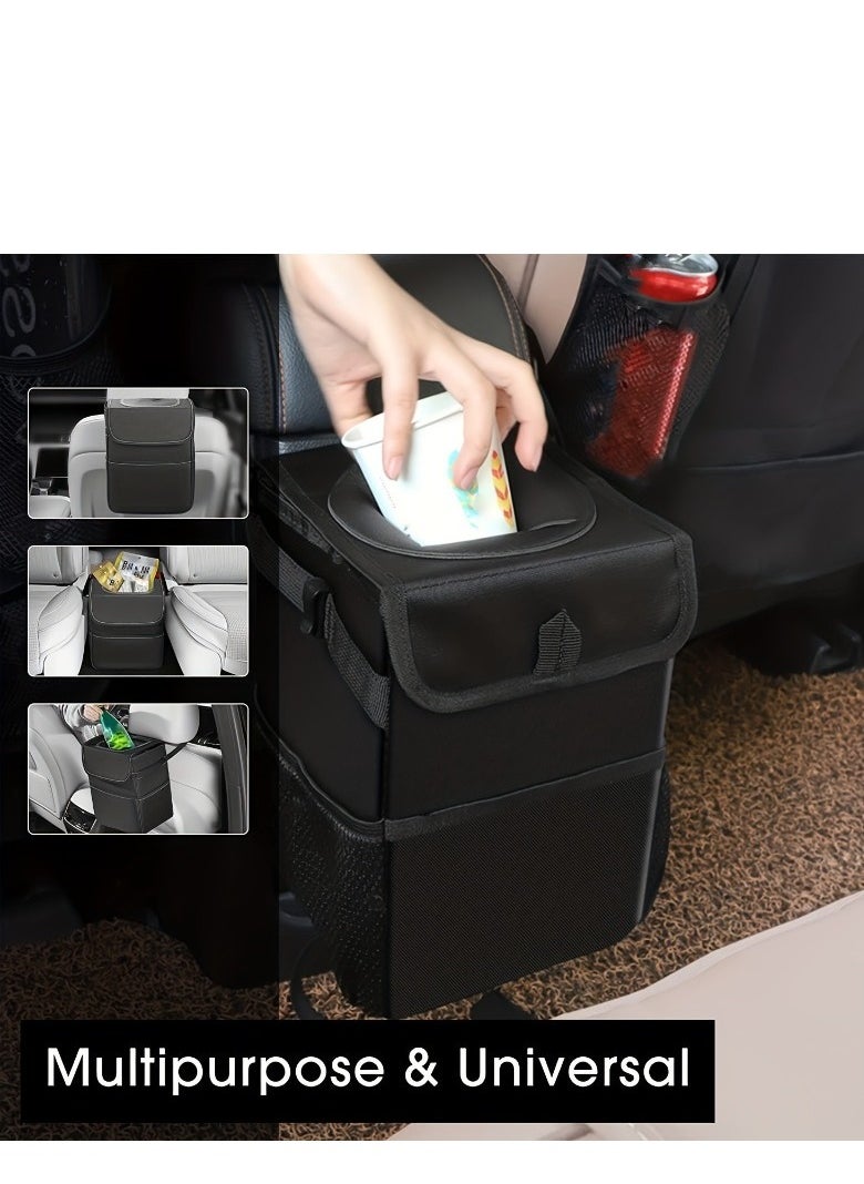 Car Trash Can with Lid,  Cars Trash Bin Container Leak-Proof Waterproof Portable Garbage Storage Bag Multifunctional Organizer Trash Can Bin