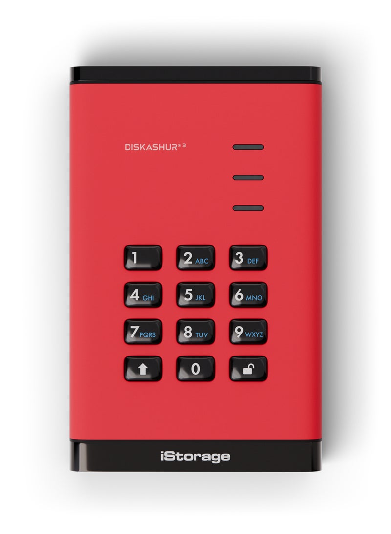 iStorage diskAshur3 HDD 2TB Red - Secure portable hard drive - Password protected - Dust & water resistant - Hardware Encryption - Image 3