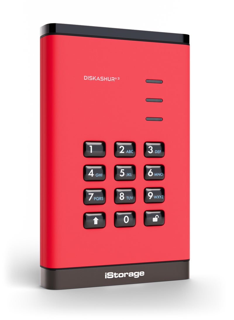 iStorage diskAshur3 HDD 2TB Red - Secure portable hard drive - Password protected - Dust & water resistant - Hardware Encryption - Image 2