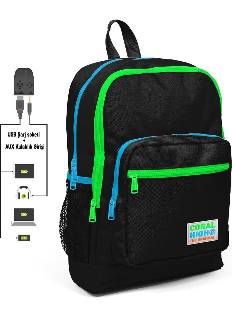 CORAL HIGH - Kids Four Compartment Black Primary School Bag with USB Charging Headphone Outlet 23817 - Image 1