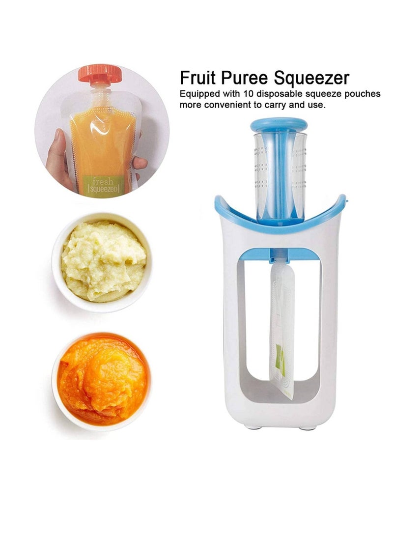 SYOSI Squeezable Baby Food Pouch for Food, Reusable Baby Silicone Feeding Pouch, Squeeze Station with 10 PCS Baby Puree Replacement Bags (Blue)  - Image 2