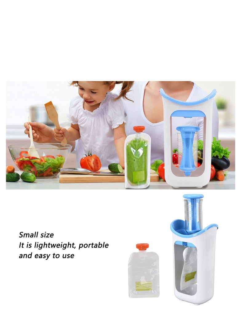 SYOSI Squeezable Baby Food Pouch for Food, Reusable Baby Silicone Feeding Pouch, Squeeze Station with 10 PCS Baby Puree Replacement Bags (Blue)  - Image 3
