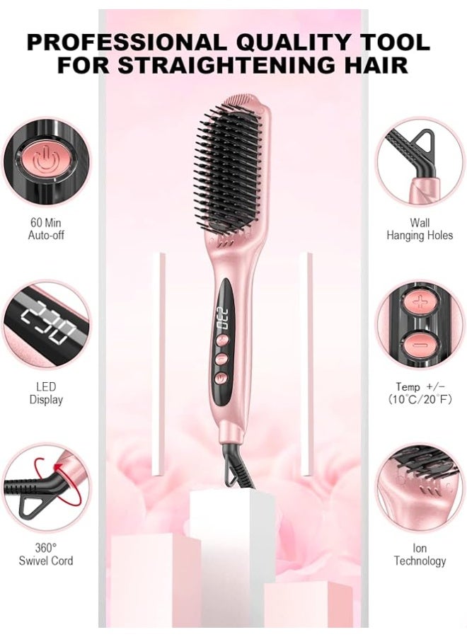 LANDOT Hair Straightener Brush Heated Straightening Brush: Rose Gold Negative Ion Hot Hair Brush for Smooth Frizz Free Hair - Ceramic Flat Iron Brush - Dual Voltage Fast Heating - Image 2