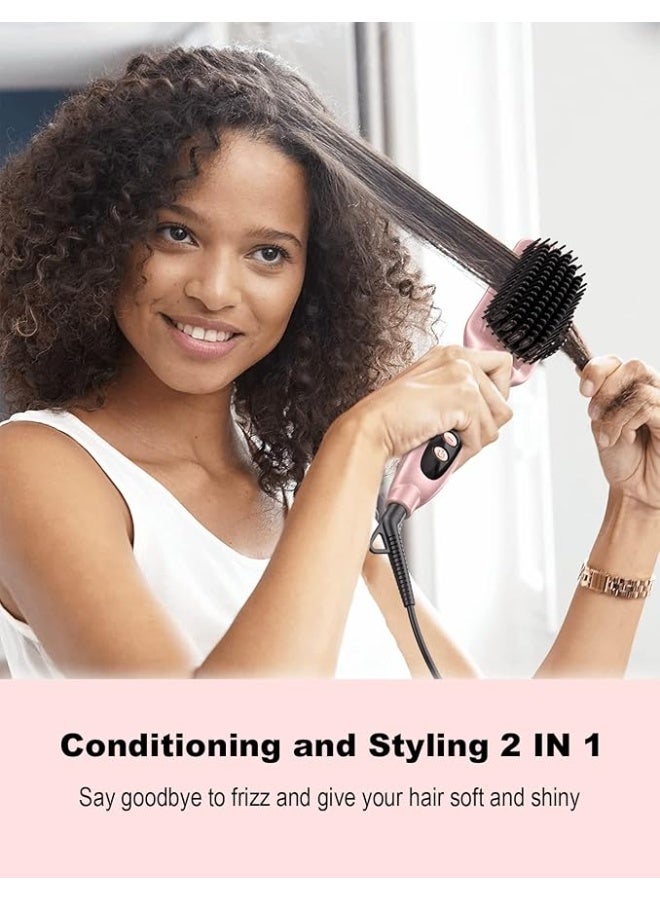 LANDOT Hair Straightener Brush Heated Straightening Brush: Rose Gold Negative Ion Hot Hair Brush for Smooth Frizz Free Hair - Ceramic Flat Iron Brush - Dual Voltage Fast Heating - Image 5