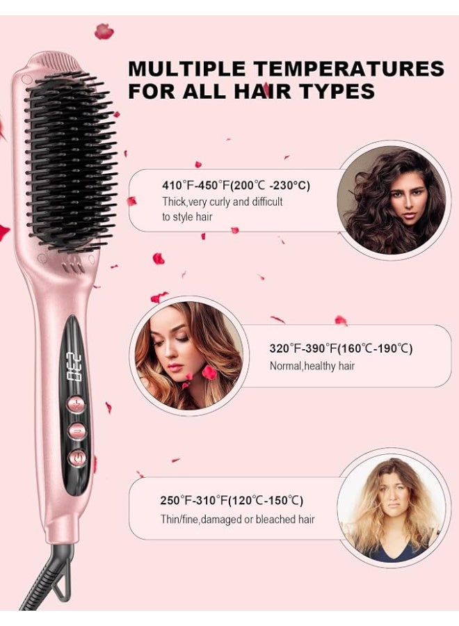 LANDOT Hair Straightener Brush Heated Straightening Brush: Rose Gold Negative Ion Hot Hair Brush for Smooth Frizz Free Hair - Ceramic Flat Iron Brush - Dual Voltage Fast Heating - Image 3