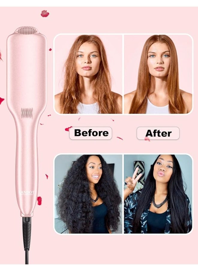 LANDOT Hair Straightener Brush Heated Straightening Brush: Rose Gold Negative Ion Hot Hair Brush for Smooth Frizz Free Hair - Ceramic Flat Iron Brush - Dual Voltage Fast Heating - Image 4