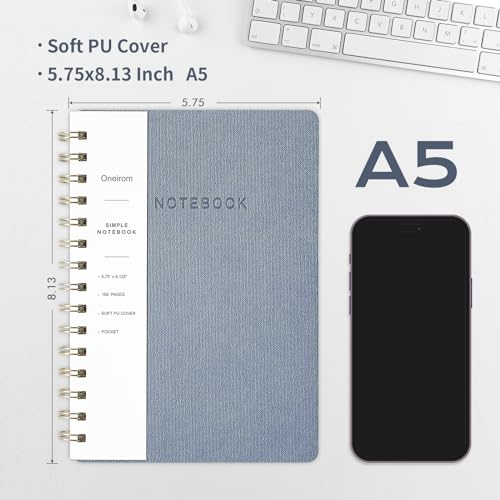 Oneirom Spiral Notebook-5.75" x 8.125" College Ruled Journal with Inner Pockets and 160 Pages,PU Leather Cover Business Journal, Twin-Wire Binding Notebook Perfect for Office & Home School Supplies Reef Blue - Image 2