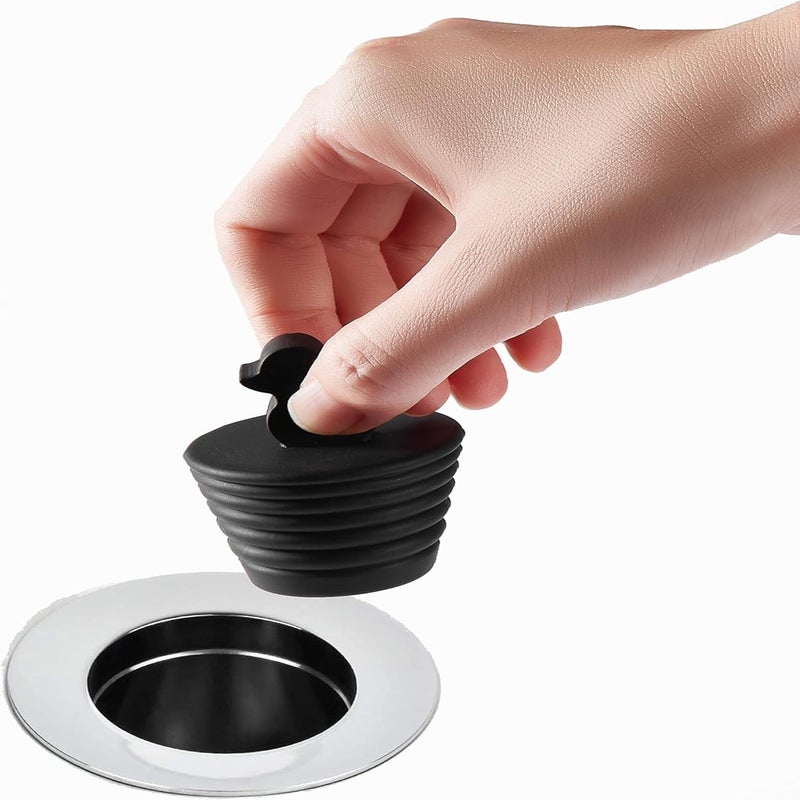 XXLDZSW TY - Universal Silicone Bathtub Stopper (2-Pack), Black & Gray, Easy Grip Duck Handle（Grey+black） - Image 5